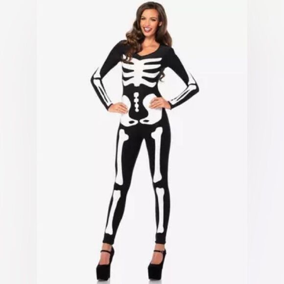 NIB Women's Leg Avenue Halloween Glow In The Dark Skeleton Catsuit Size Small - Picture 2 of 7